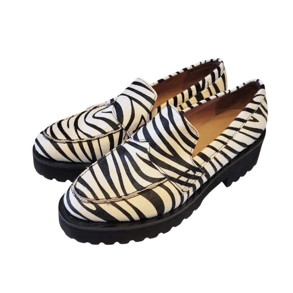 ALL BLACK Zebra Print Calf Hair Lug Lady Loafer 40